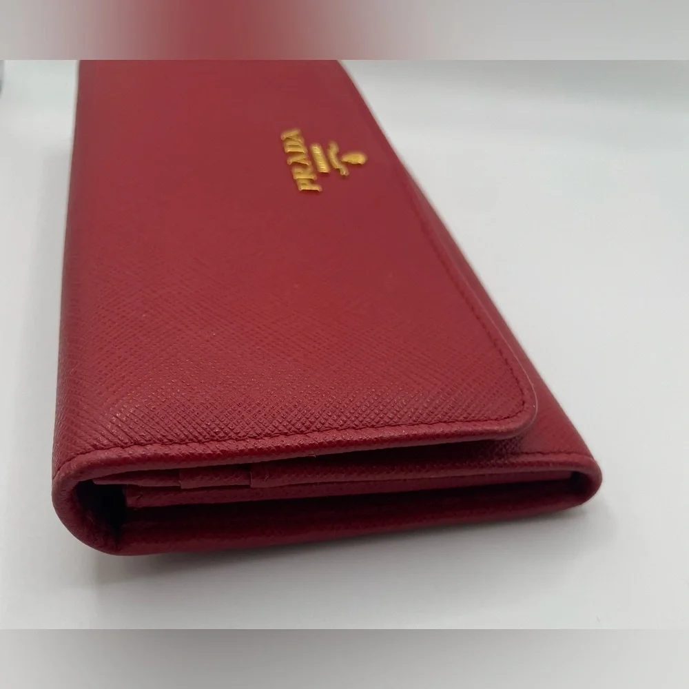 Prada - Saffiano Leather | Double Snap Long Wallet - Red | Gold Hardware - $1020 - Picture 11 of 16